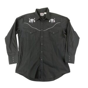 Ely Diamond Shirt Mens Large Black Western Embroidered Cow Skull Snap Button